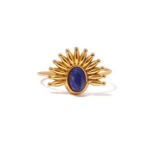 18k Gold Plated Stainless Steel  Lapis Lazuli Adjustable Open Ring